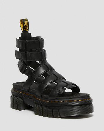 Black Women's Dr Martens Ricki Nappa Lux Leather Platform Platform Sandals | CA 313SGL